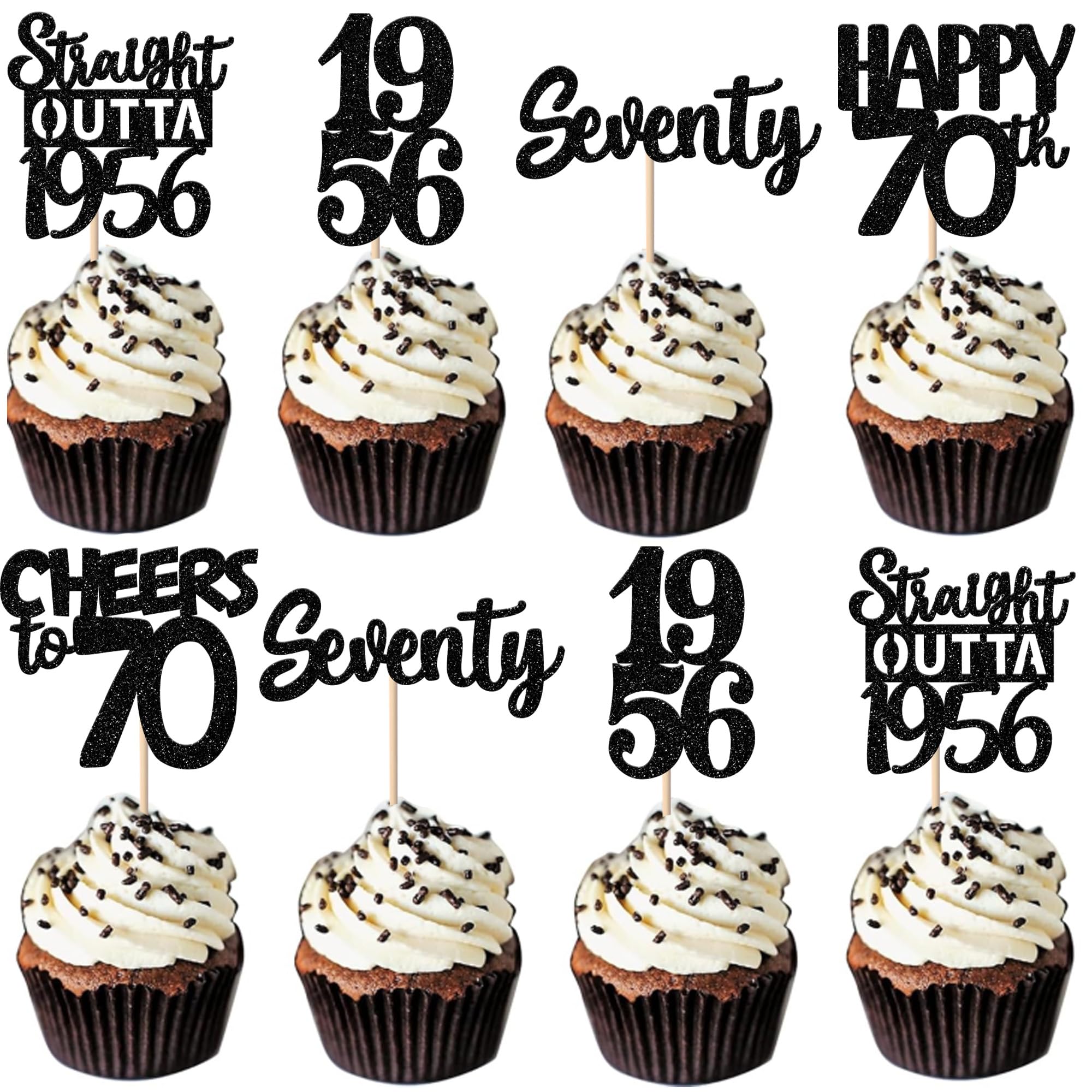 ZHUOWEISM Straight Outta 1956 cupcake topper adds festive sparkle to 70th birthday desserts
