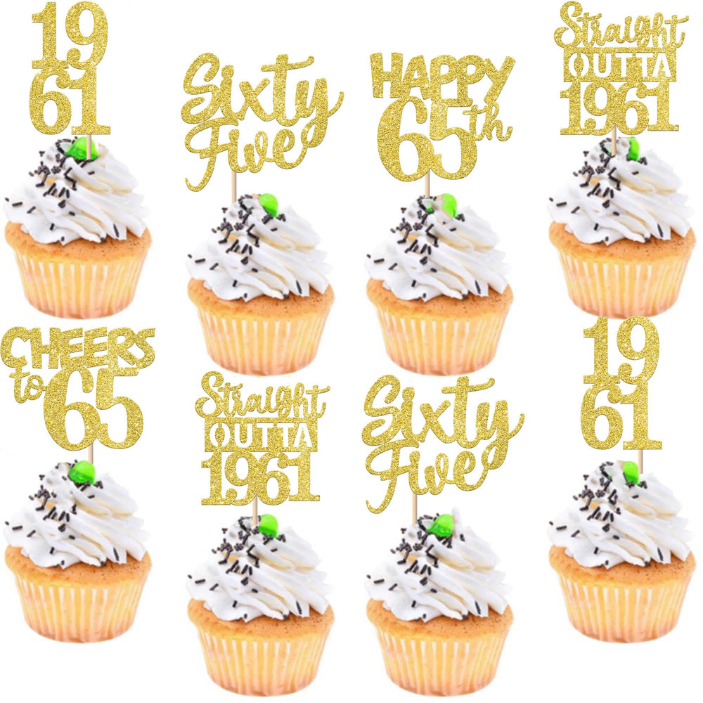 ZHUOWEISM straight outta 1961 cupcake toppers in gold glitter add festive sparkle for a 65th birthday