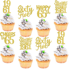 ZHUOWEISM straight outta 1961 cupcake toppers in gold glitter add festive sparkle for a 65th birthday