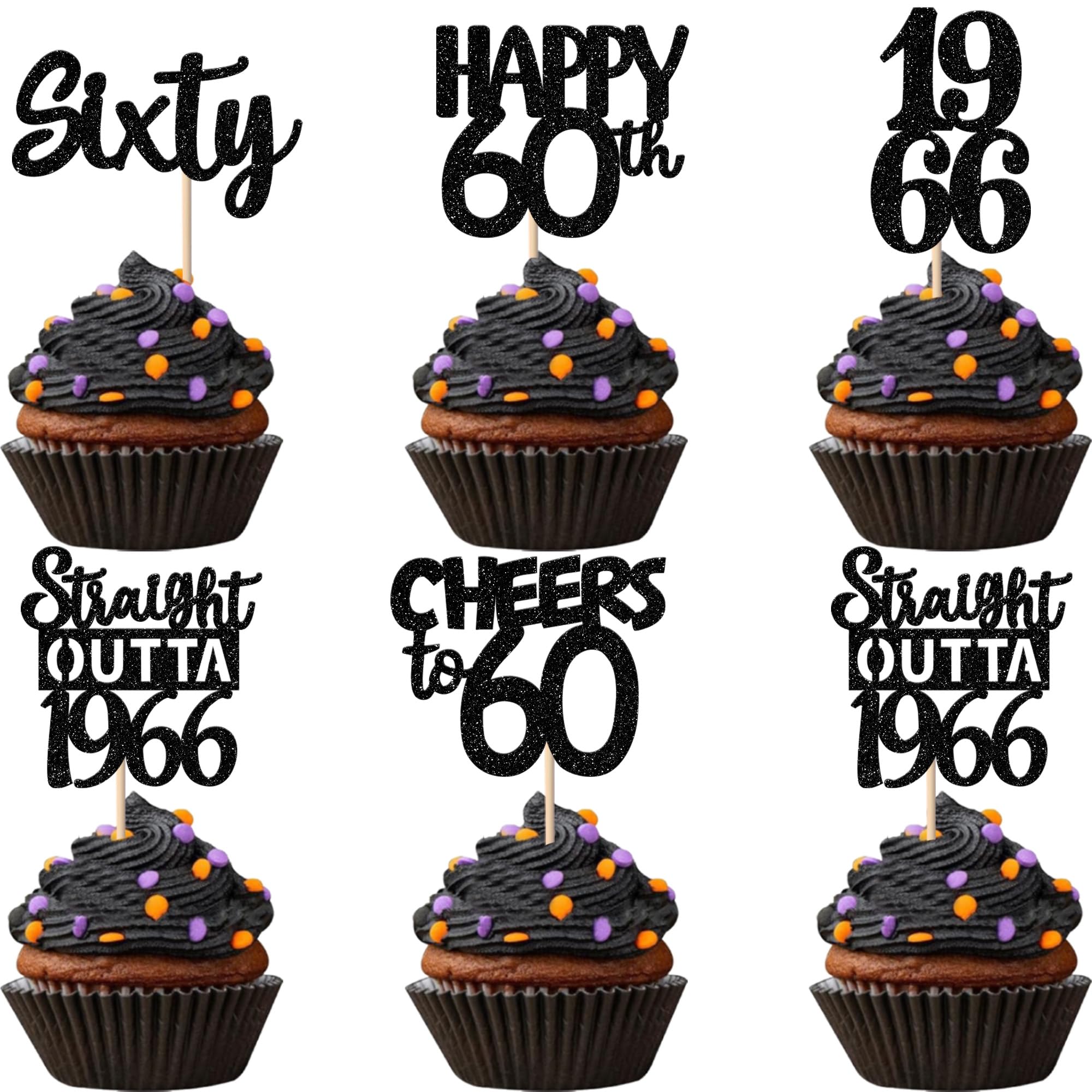 ZHUOWEISM straight-outta-1966 design-a cupcake topper adds festive sparkle to 60th birthday desserts.