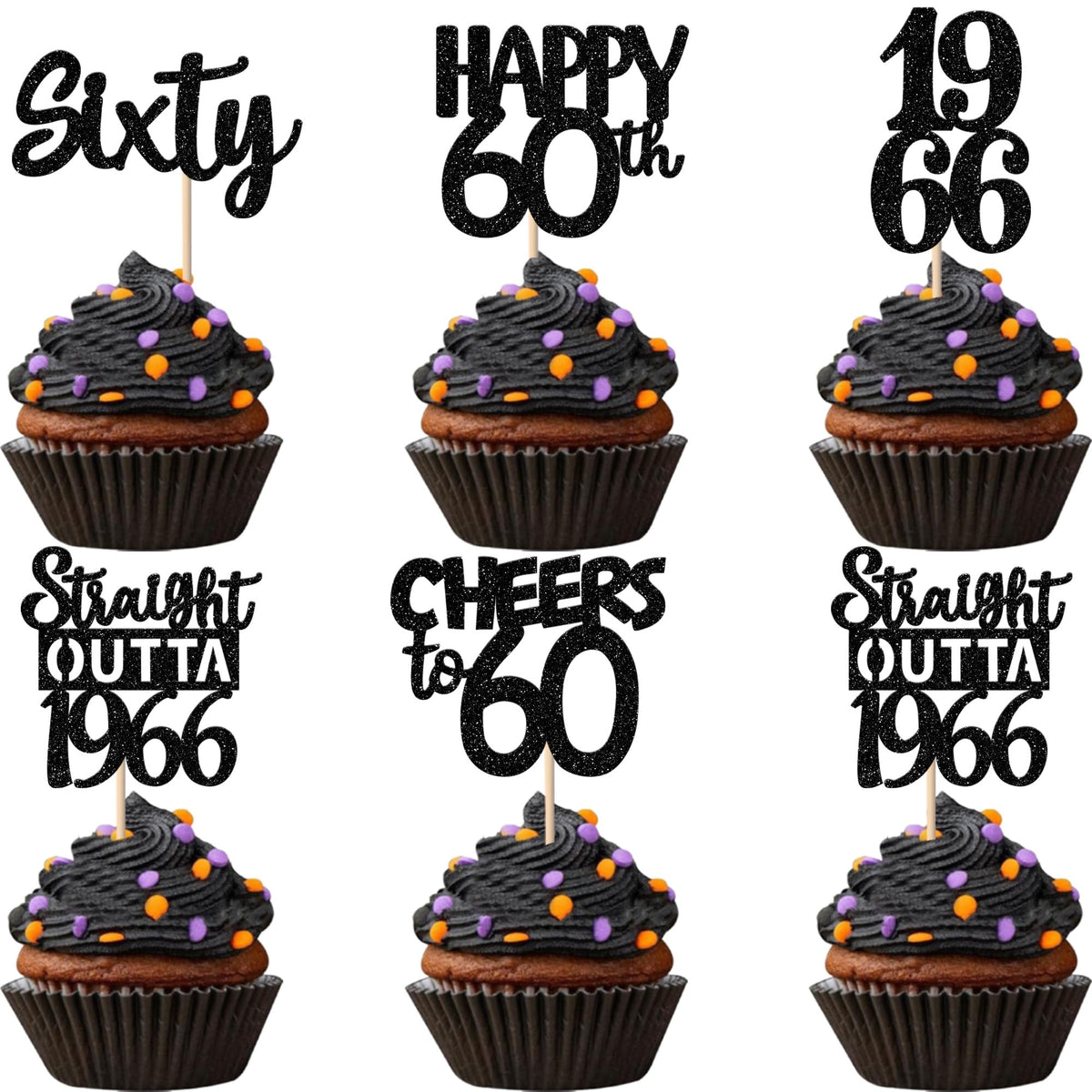 ZHUOWEISM straight-outta-1966 design-a cupcake topper adds festive sparkle to 60th birthday desserts.