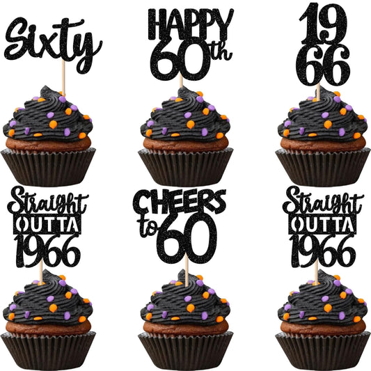 ZHUOWEISM straight-outta-1966 design-a cupcake topper adds festive sparkle to 60th birthday desserts.