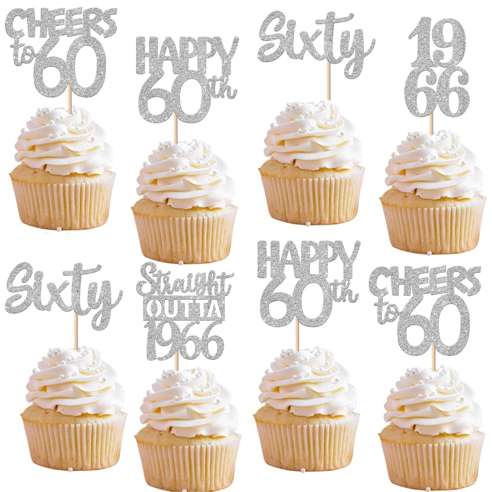ZHUOWEISM straight outta 1966 cupcake topper glitter silver for festive cake decoration