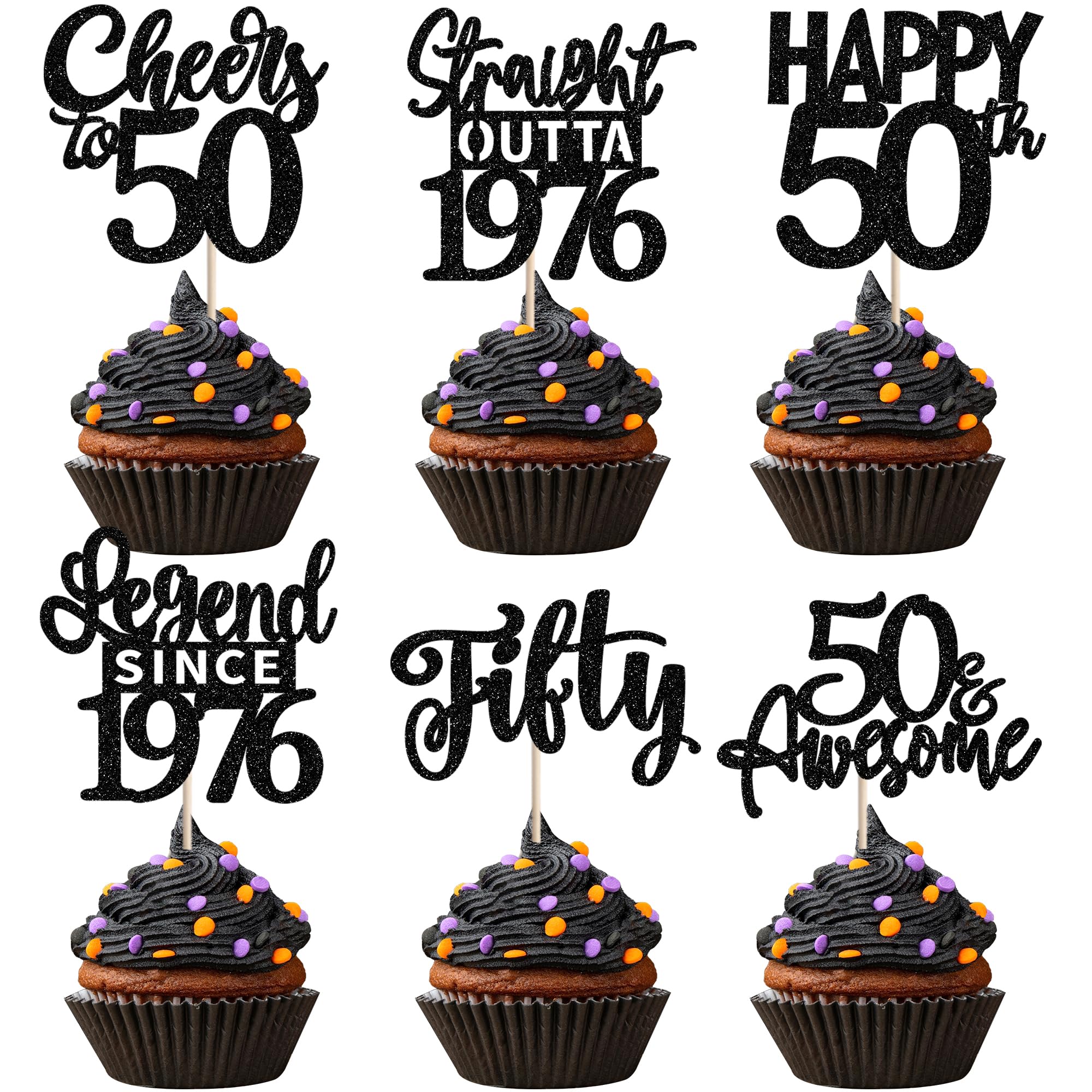 ZHUOWEISM straight outta 1976 cupcake toppers in black glitter for festive cupcakes.