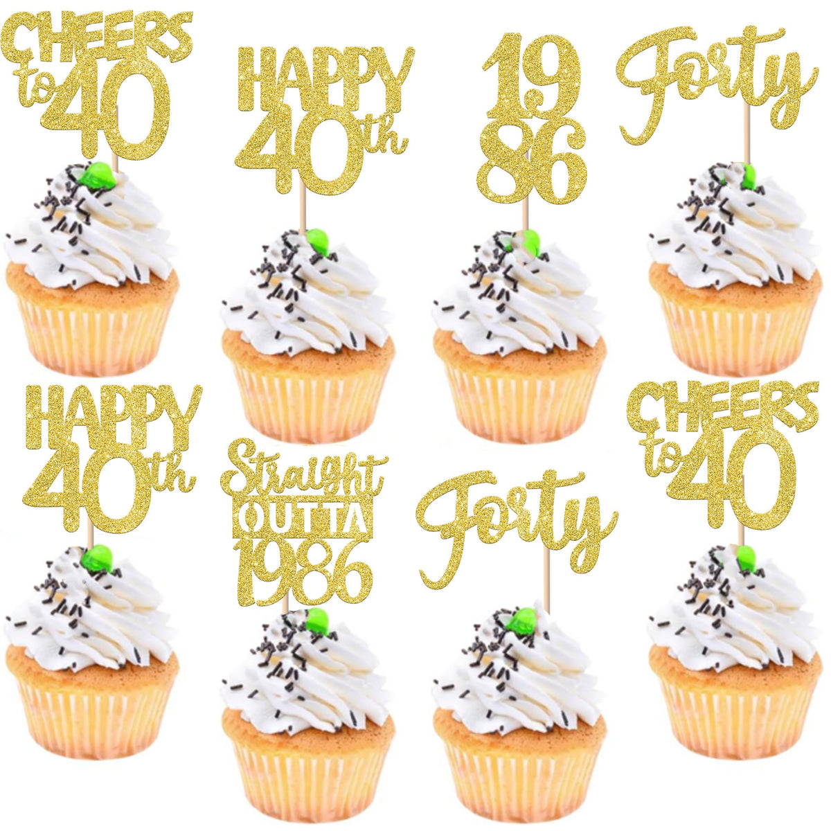 ZHUOWEISM straight outta 1986 cupcake topper with gold glitter adds festive appeal to cupcakes