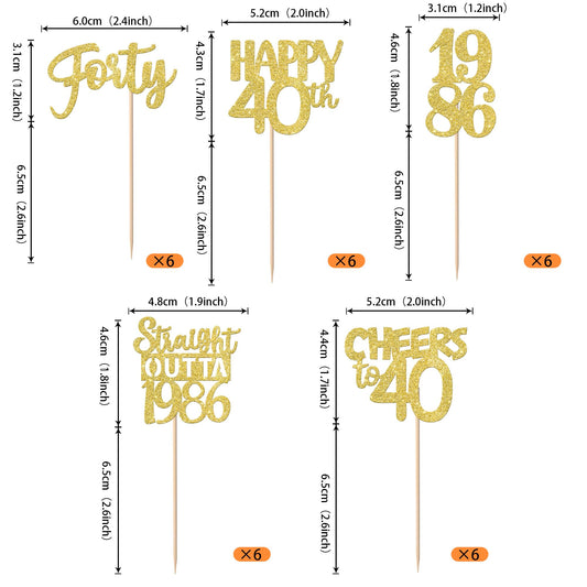 ZHUOWEISM straight outta 1986 cupcake topper with gold glitter adds festive appeal to cupcakes