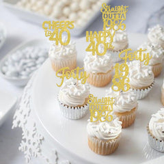 ZHUOWEISM straight outta 1986 cupcake topper with gold glitter adds festive appeal to cupcakes