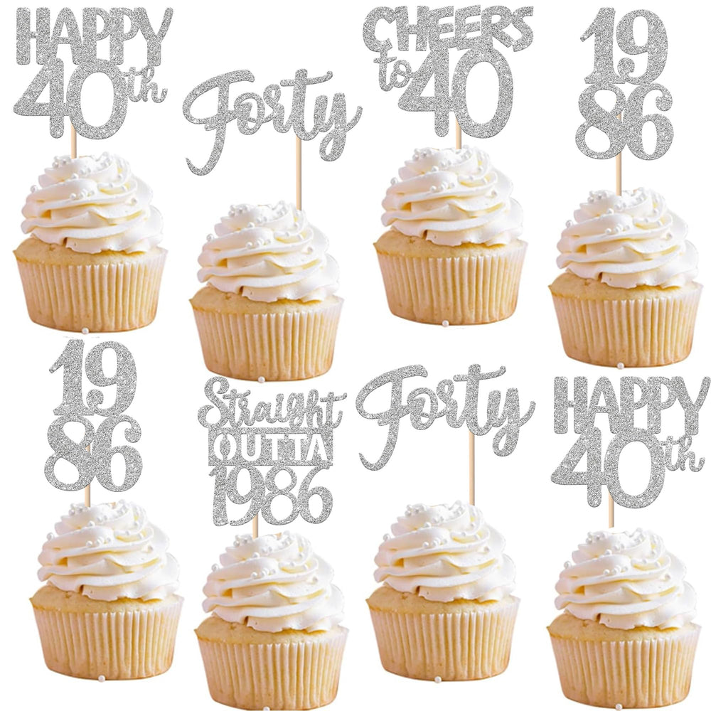 ZHUOWEISM straight outta 1986 glitter cupcake topper adds sparkle to birthday desserts.
