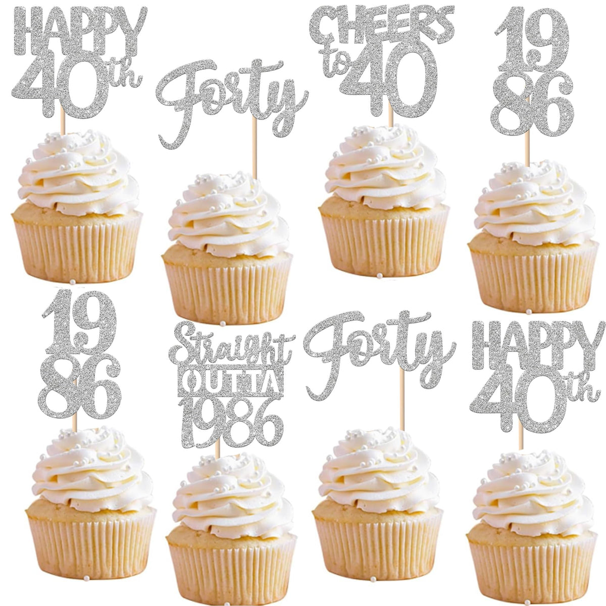 ZHUOWEISM straight outta 1986 glitter cupcake topper adds sparkle to birthday desserts.