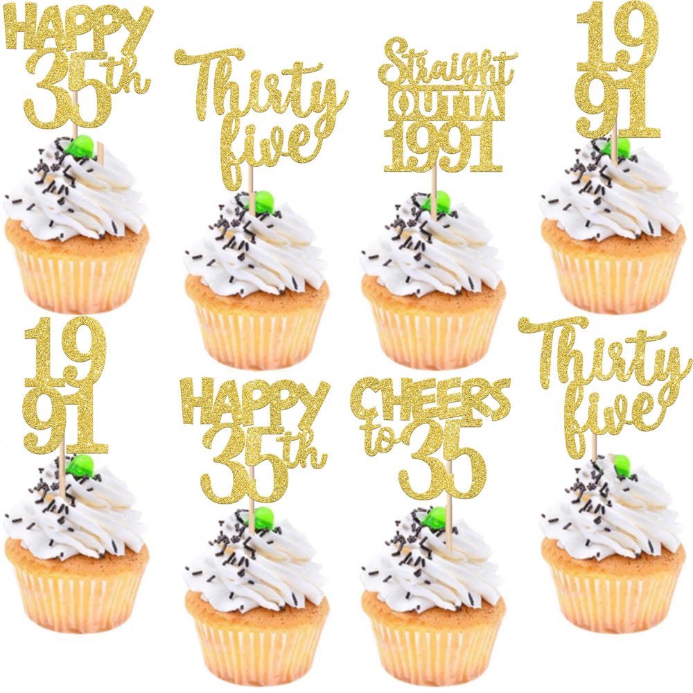 ZHUOWEISM straight outta 1991 cupcake topper in gold glitter for festive 35th birthday celebrations