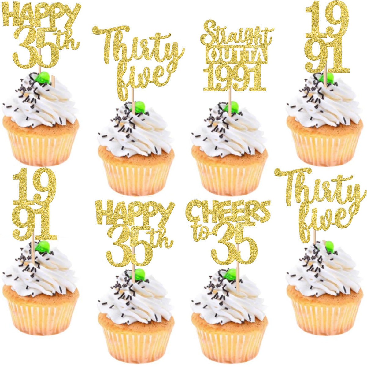 ZHUOWEISM straight outta 1991 cupcake topper in gold glitter for festive 35th birthday celebrations
