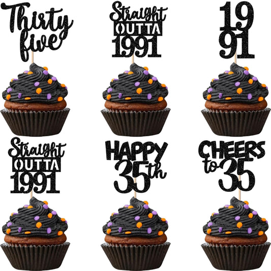 ZHUOWEISM straight outta 1991 cupcake toppers add festive flair to cupcakes.