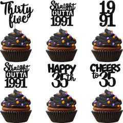 ZHUOWEISM straight outta 1991 cupcake toppers add festive flair to cupcakes.