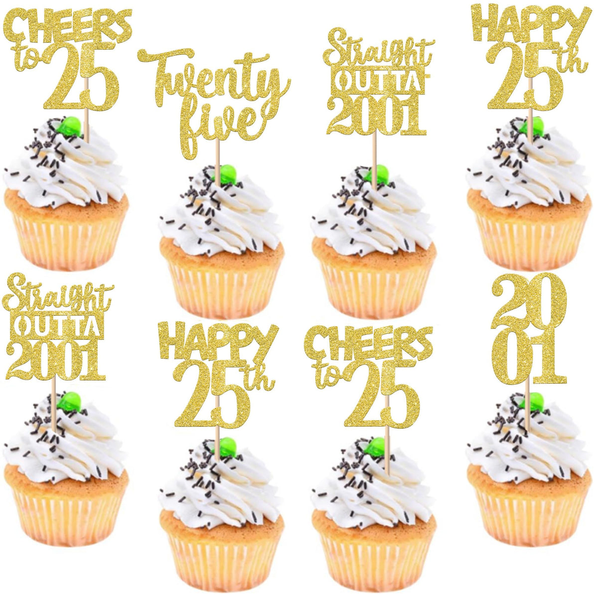 ZHUOWEISM straight outta 2001 cupcake toppers in gold glitter spark desserts