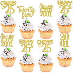 ZHUOWEISM straight outta 2001 cupcake toppers in gold glitter spark desserts