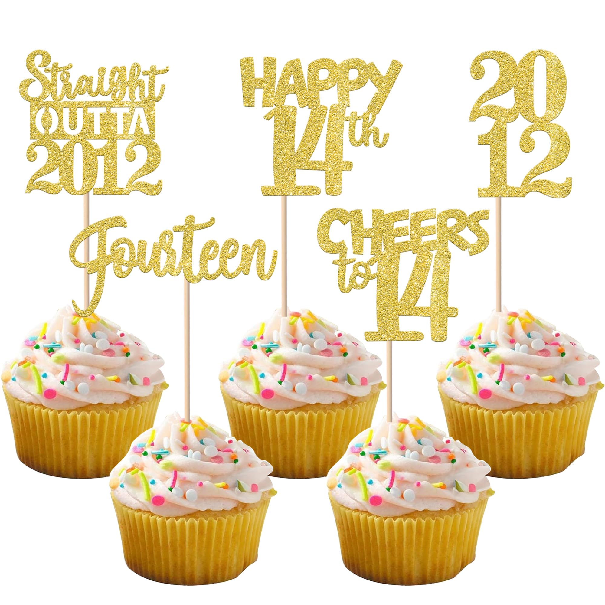 ZHUOWEISM straight outta 2012 cupcake toppers in gold glitter for festive desserts