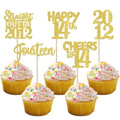 ZHUOWEISM straight outta 2012 cupcake toppers in gold glitter for festive desserts