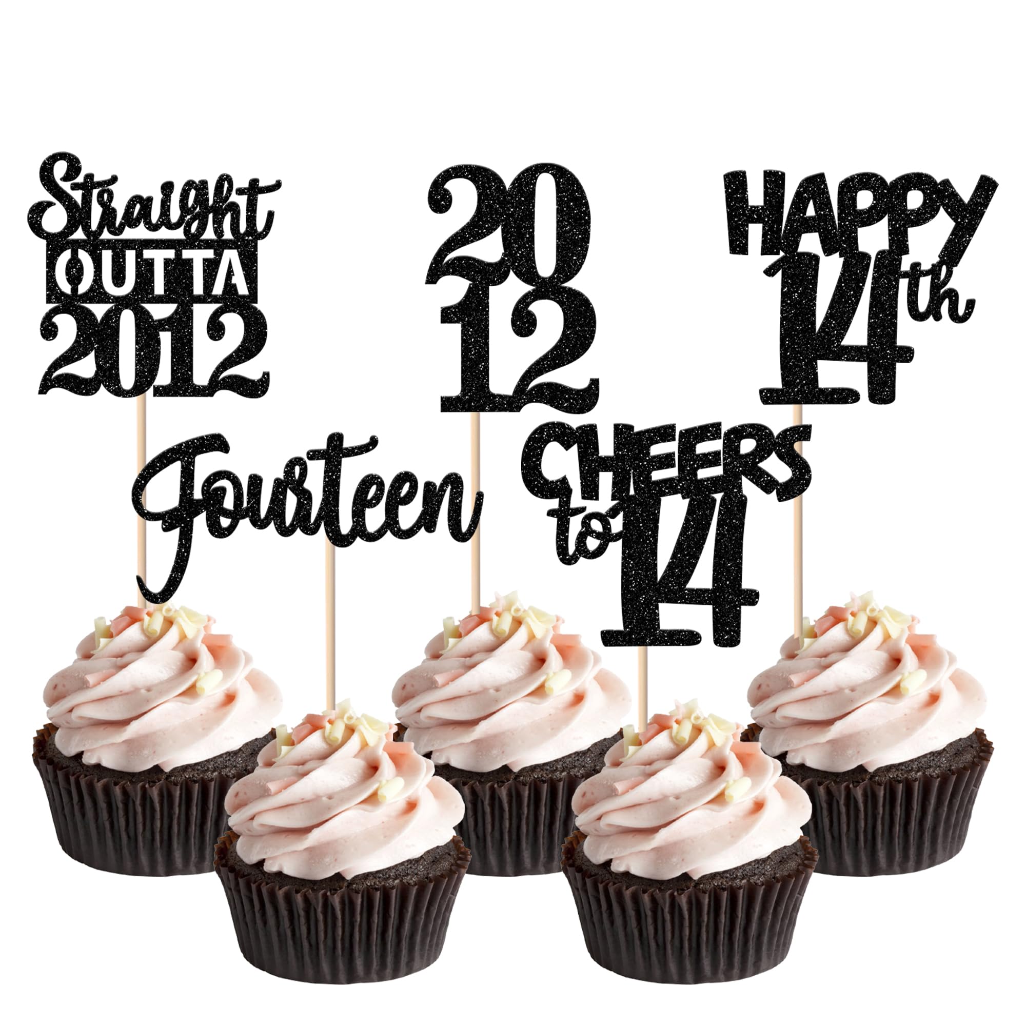 ZHUOWEISM Straight Outta 2012 glitter cupcake toppers add sparkle to cupcakes.