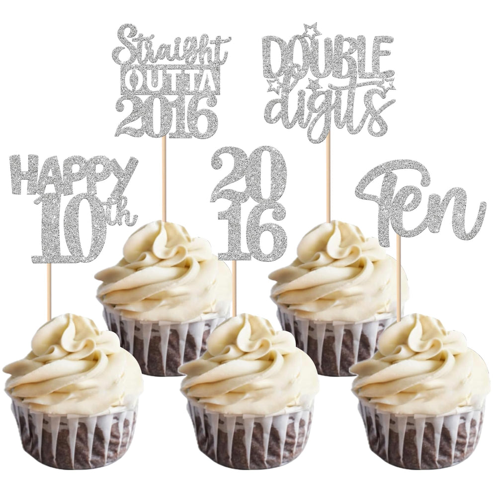 ZHUOWEISM Straight Outta 2016 cupcake toppers pack adds instant sparkle to desserts for party decor