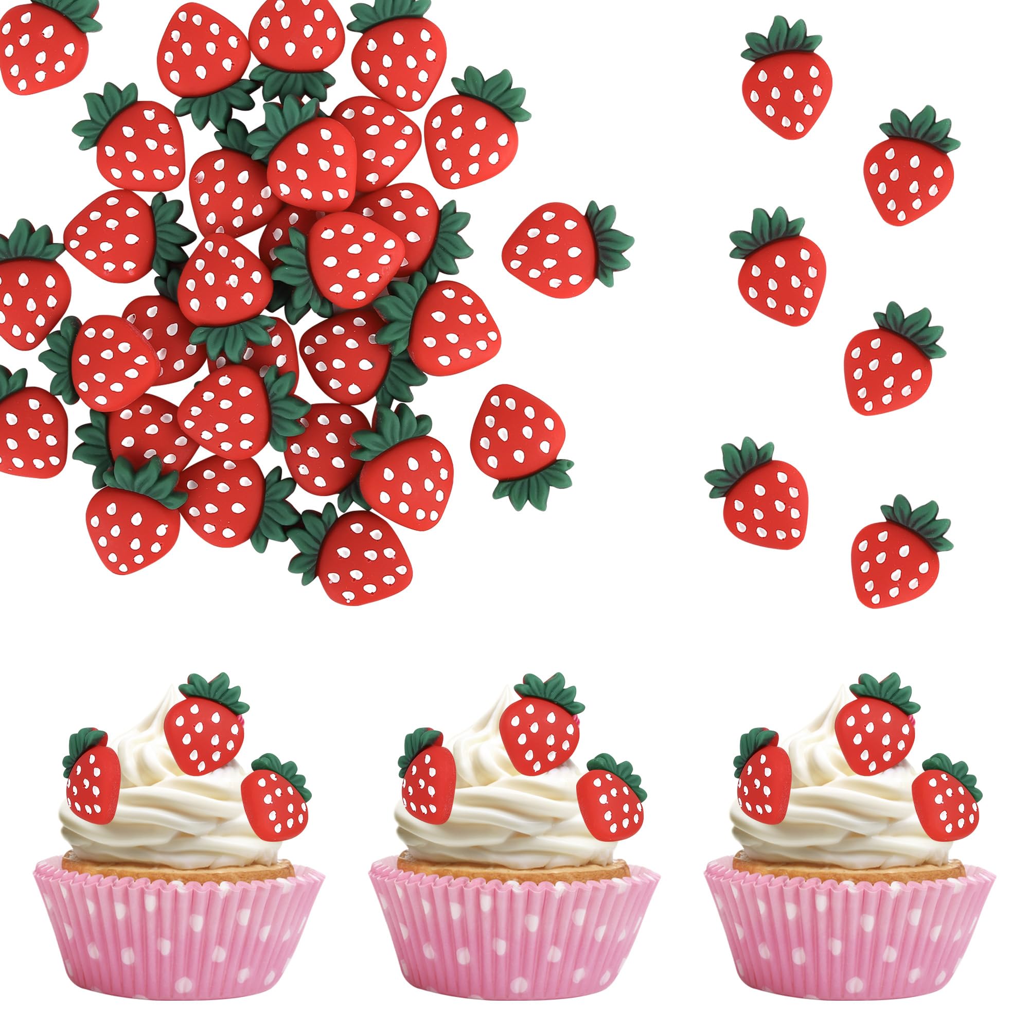 ZHUOWEISM strawberry cupcake toppers enhance cupcakes with bright berry details for celebrations.