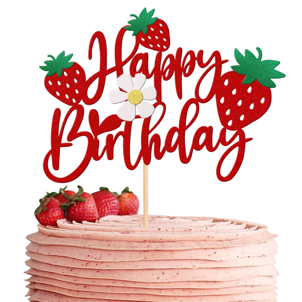 ZHUOWEISM strawberry birthday cake topper with glitter flower enhances party decor.