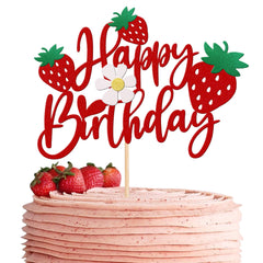 ZHUOWEISM strawberry birthday cake topper with glitter flower enhances party decor.