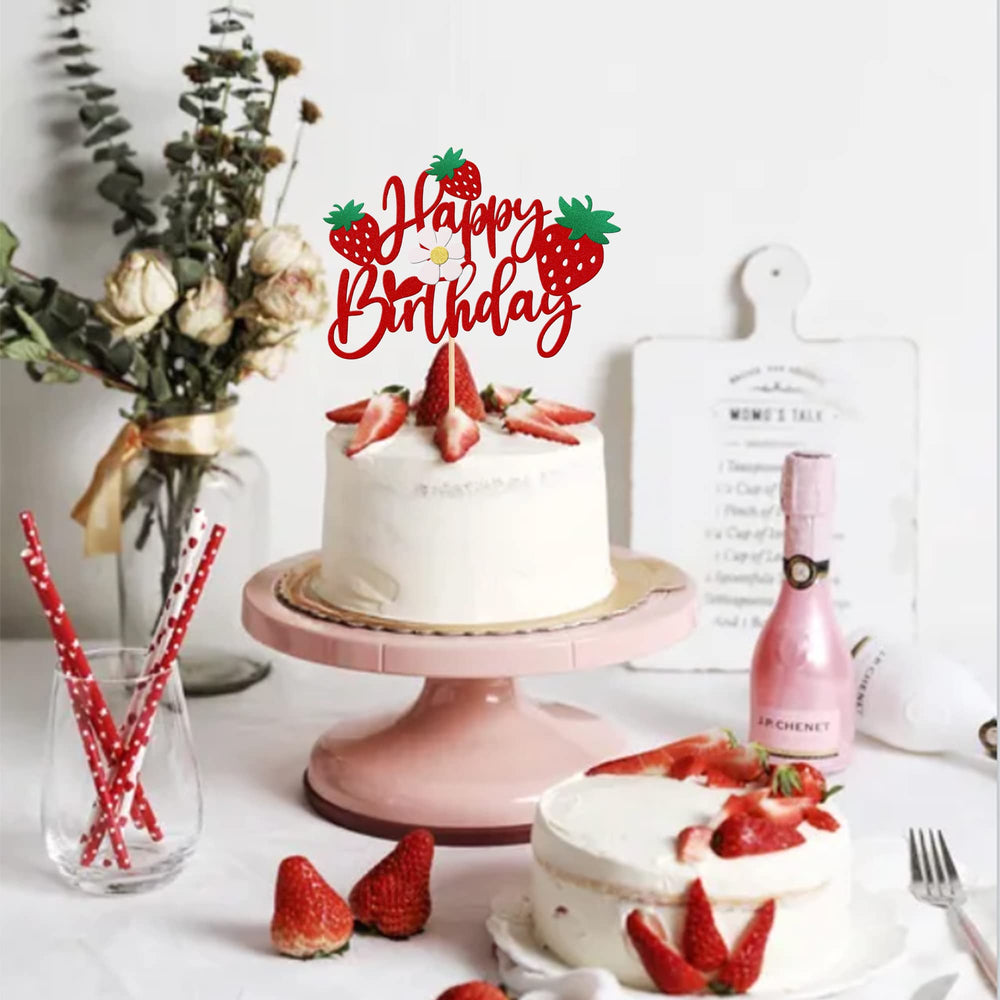 ZHUOWEISM strawberry-theme glitter topper creates shimmering dessert accents.