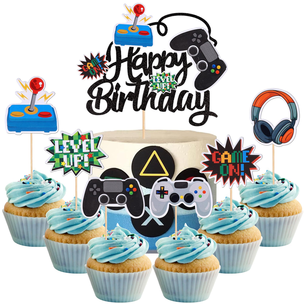 ZHUOWEISM video game cake topper brightens the gamer birthday centerpiece.