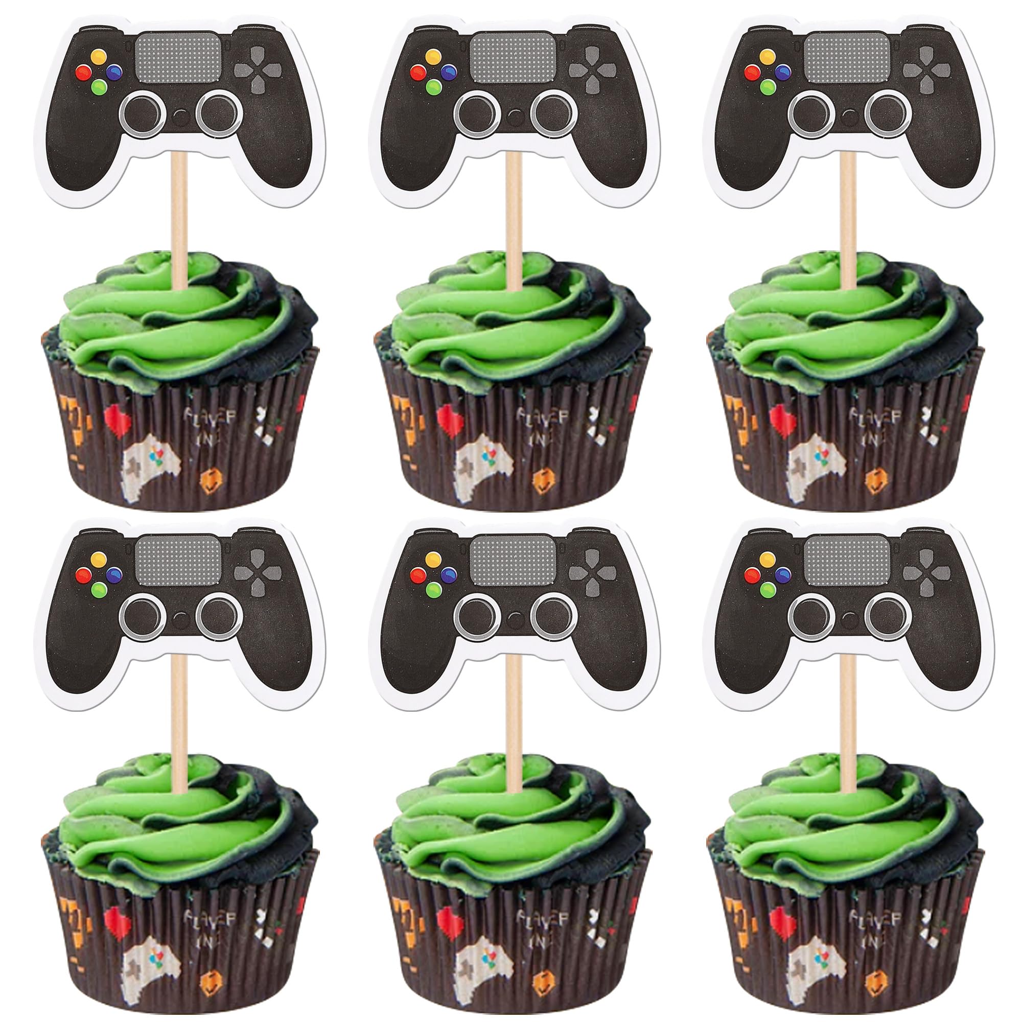 ZHUOWEISM video game controllers cupcake toppers double-sided for festive cupcakes decor