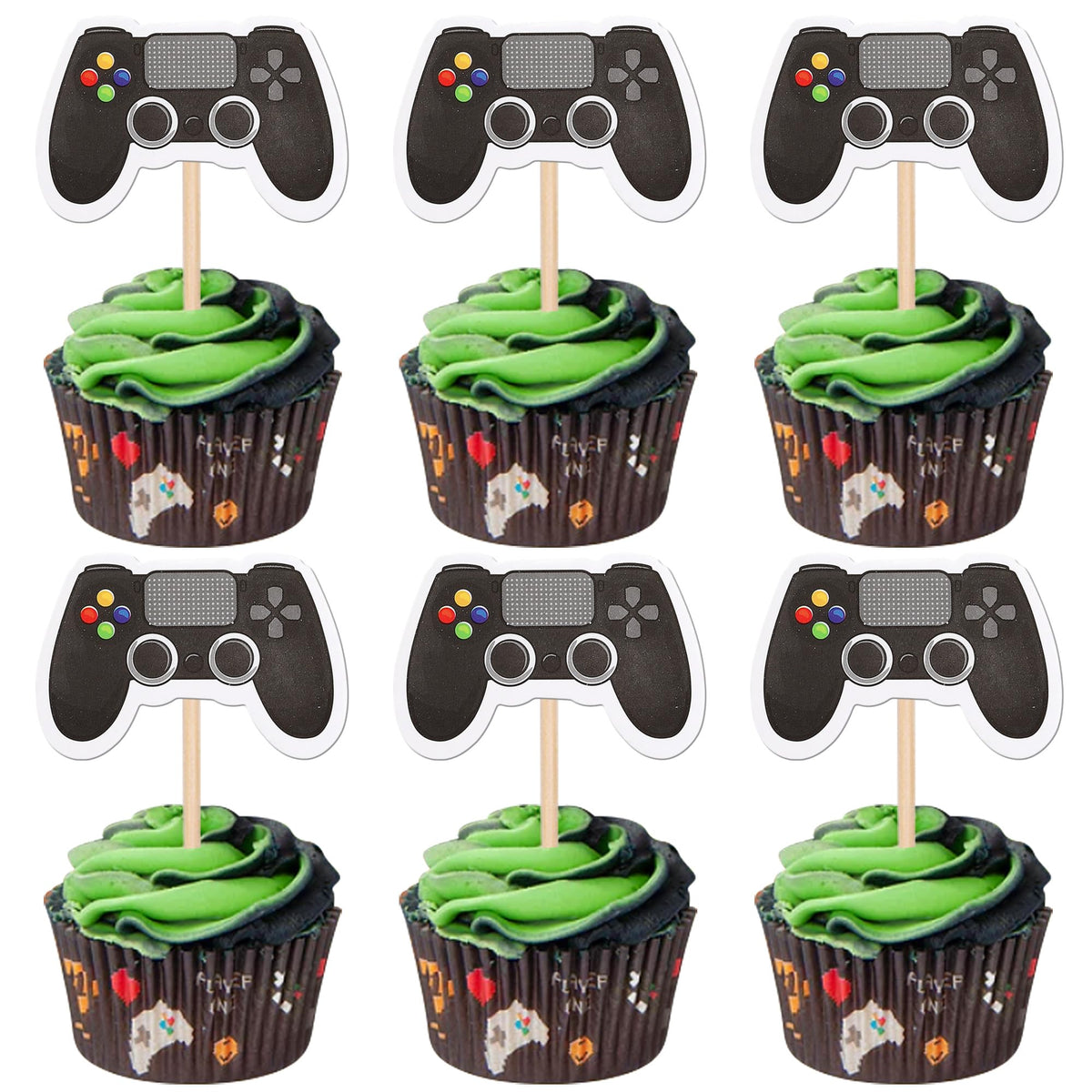 ZHUOWEISM video game controllers cupcake toppers double-sided for festive cupcakes decor