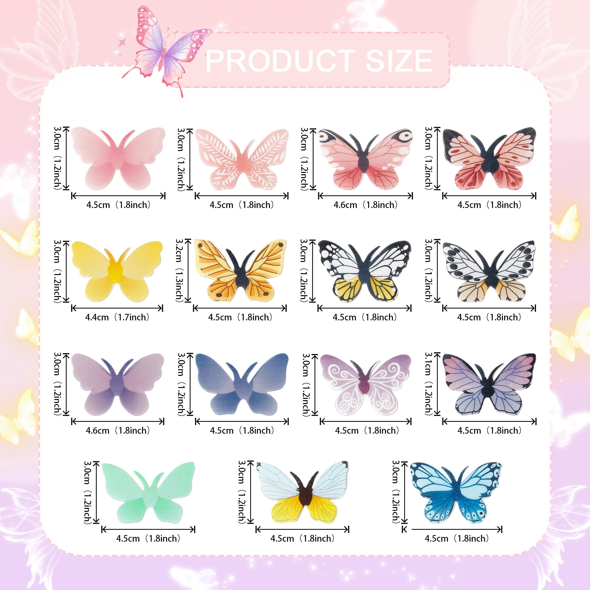 Colorful wafer paper butterflies decorate cupcakes with playful charm.