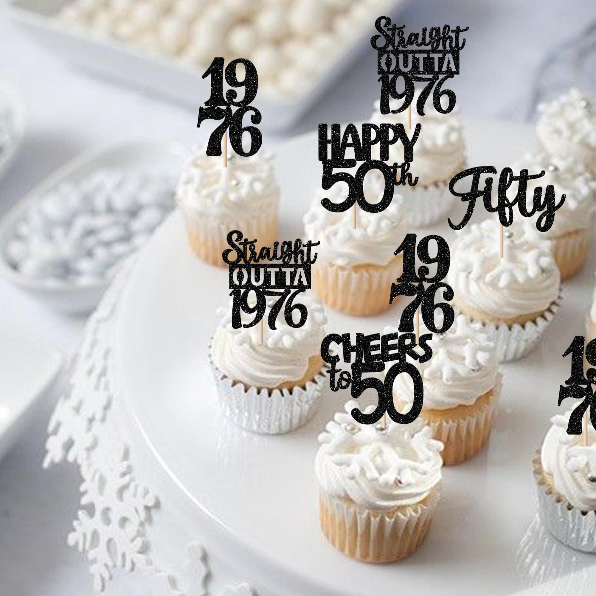 ZHUOWEISM Wedding anniversary toppers in black glitter brighten cakes
