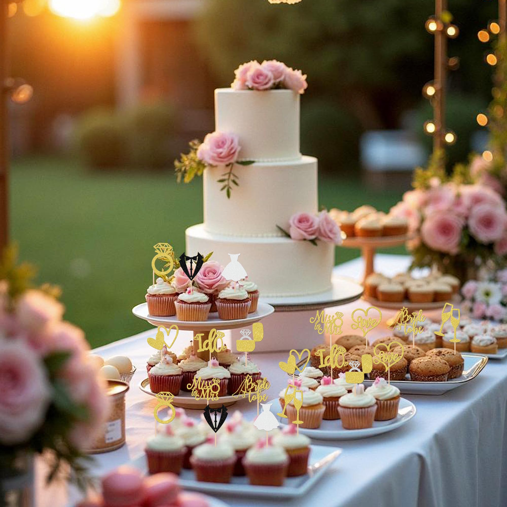 ZHUOWEISM Wedding cake topper glitter gold for festive dessert tables