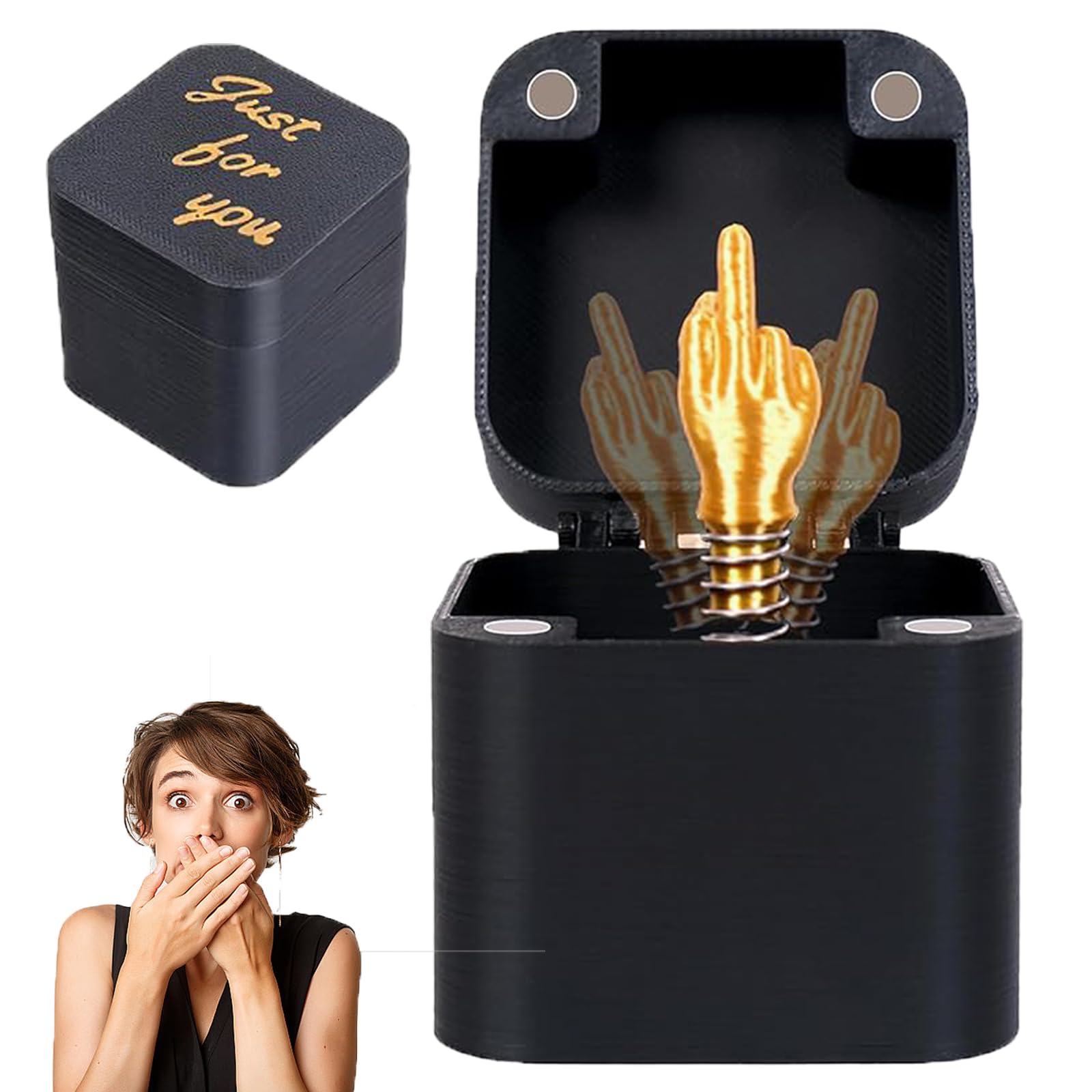 ZhurongGod middle finger box opens to reveal a golden finger gag for office pranks.