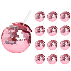 ZHURUININ disco ball cup in rose gold with lid and straw for spill-free parties