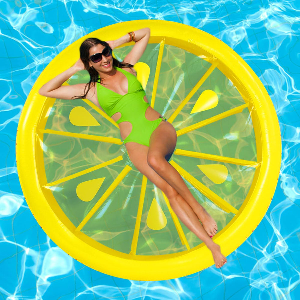 ZHUYNXIR Lemon Pool Float with 63-inch diameter for spacious lounging.