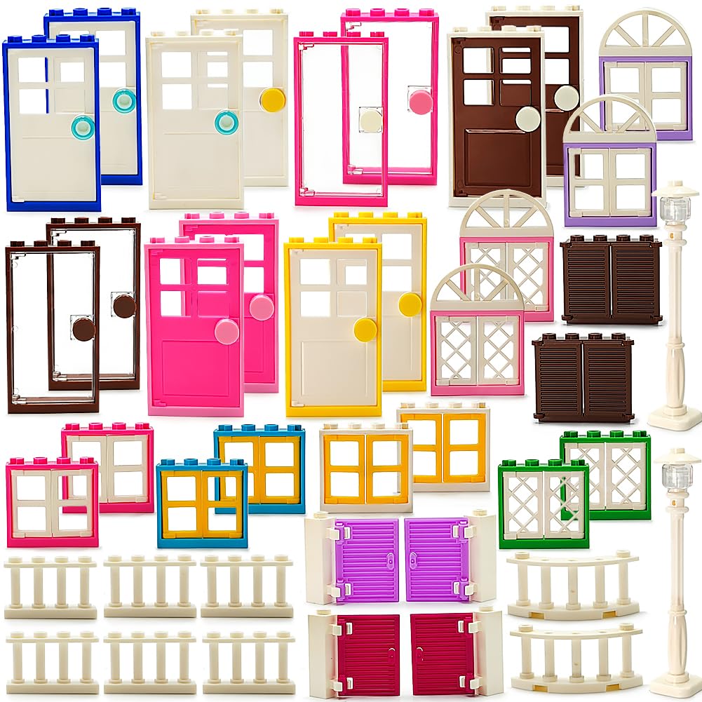 ZHX 110-piece doors, windows, fences, and lights for creative MOC builds.