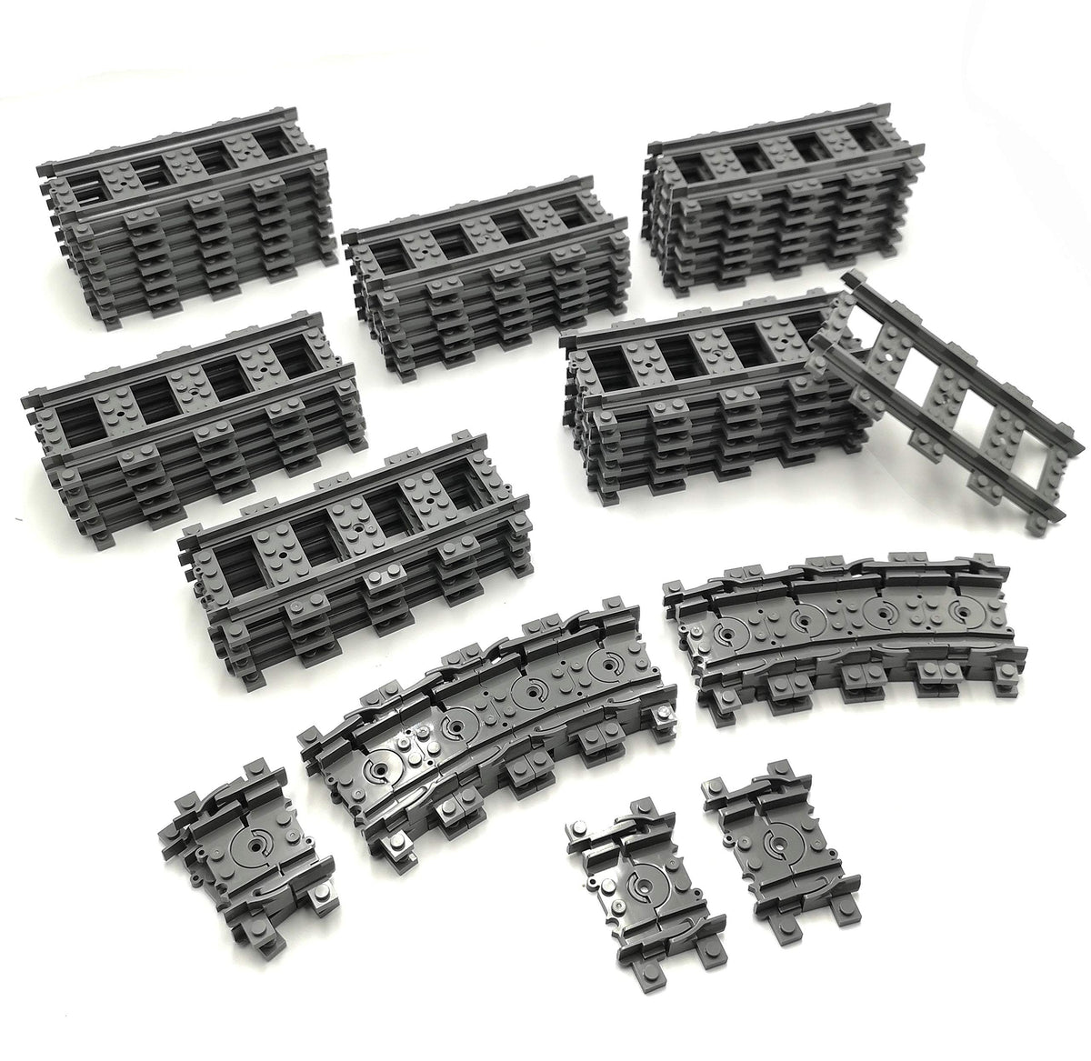 ZHX 56pcs straight city train tracks for stable, extended layouts.