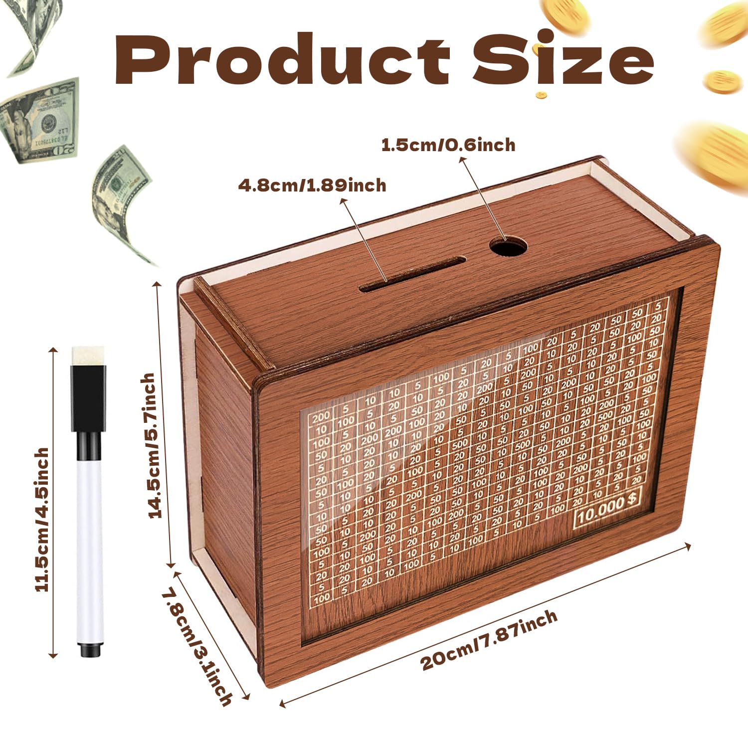 ZHYEED cash vault style wooden savings box designed for durability