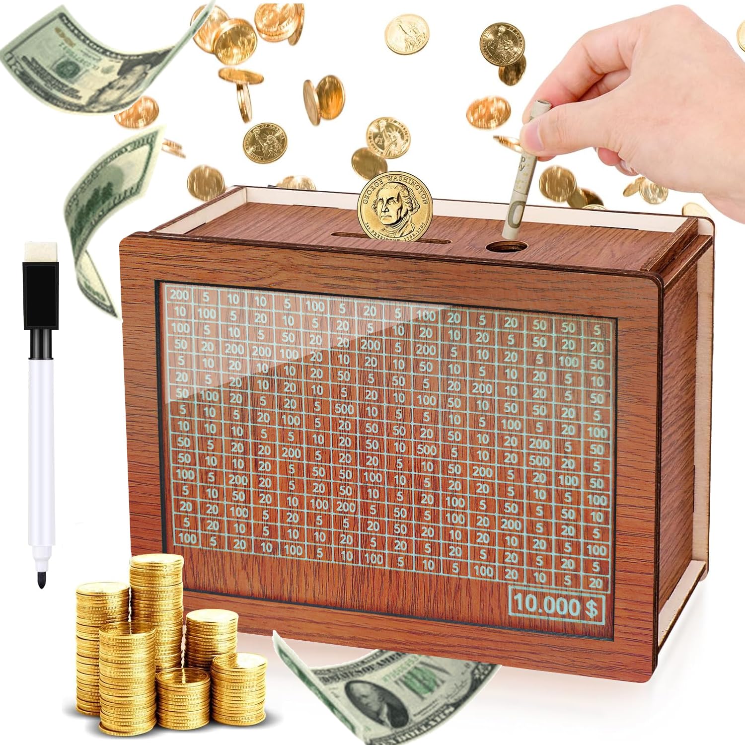 ZHYEED wooden money box with counter shows savings progress
