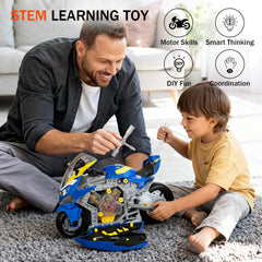 ZHYLLO transparent-engine motorcycle shows pistons moving during safe, kid-friendly disassembly play.
