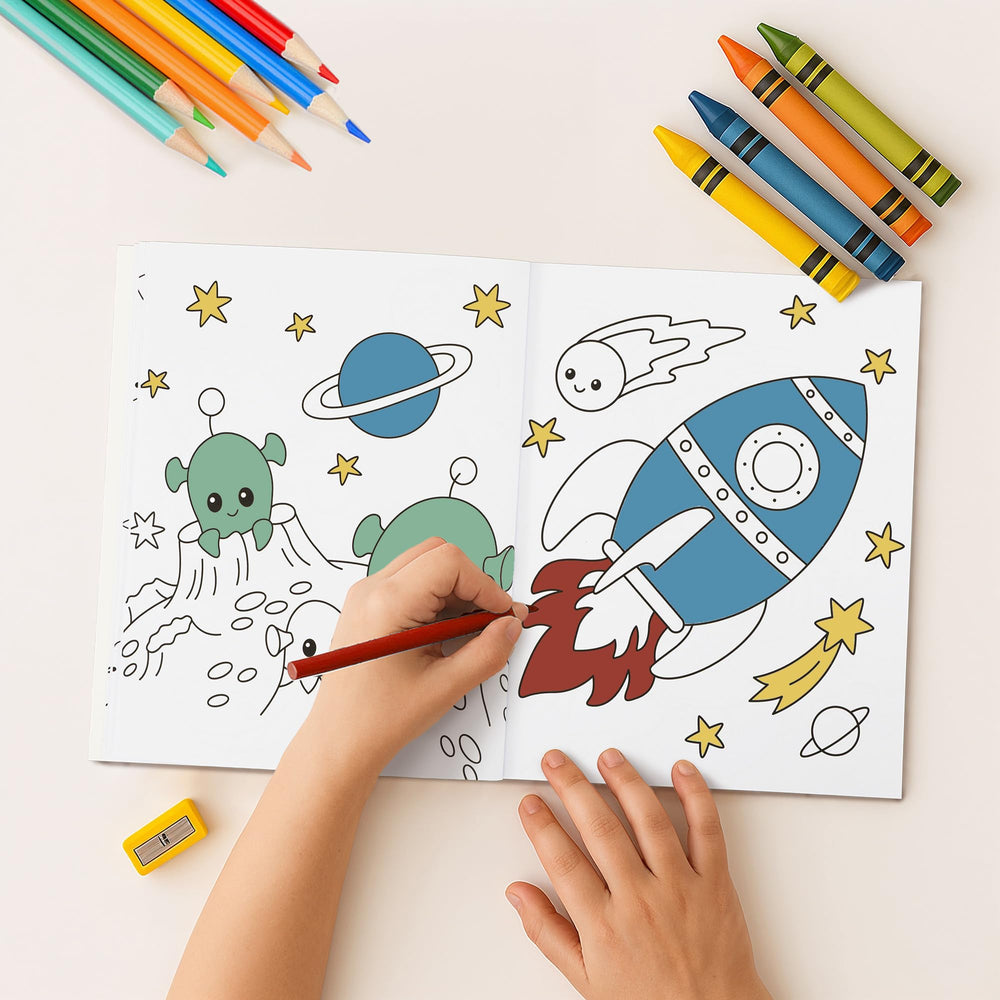 ZICOTO space coloring book cover inspires curiosity about space.