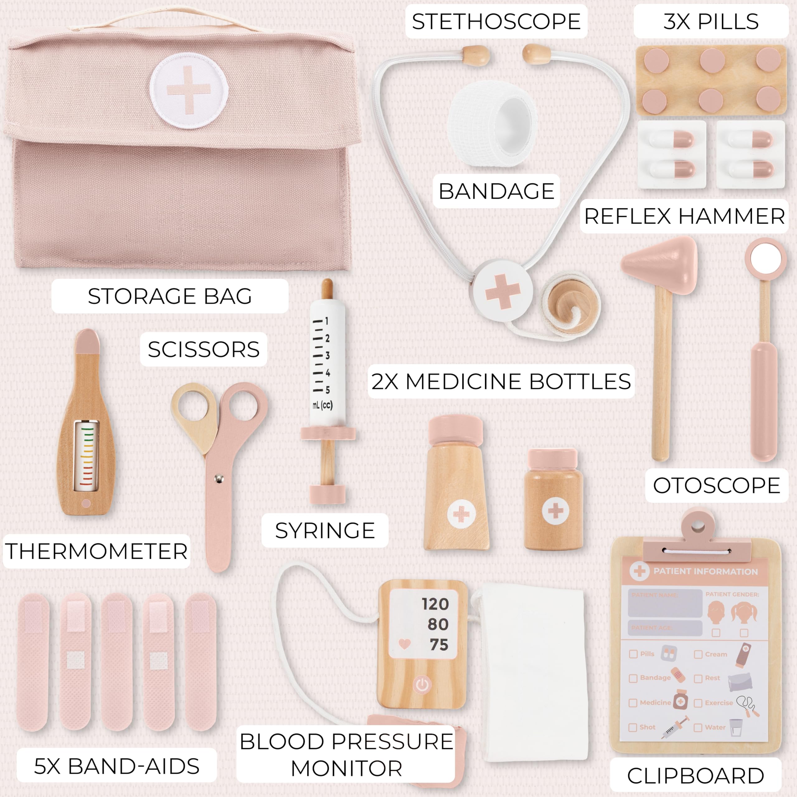 ZICOTO wooden doctor carrying cotton bag keeps tools portable and tidy