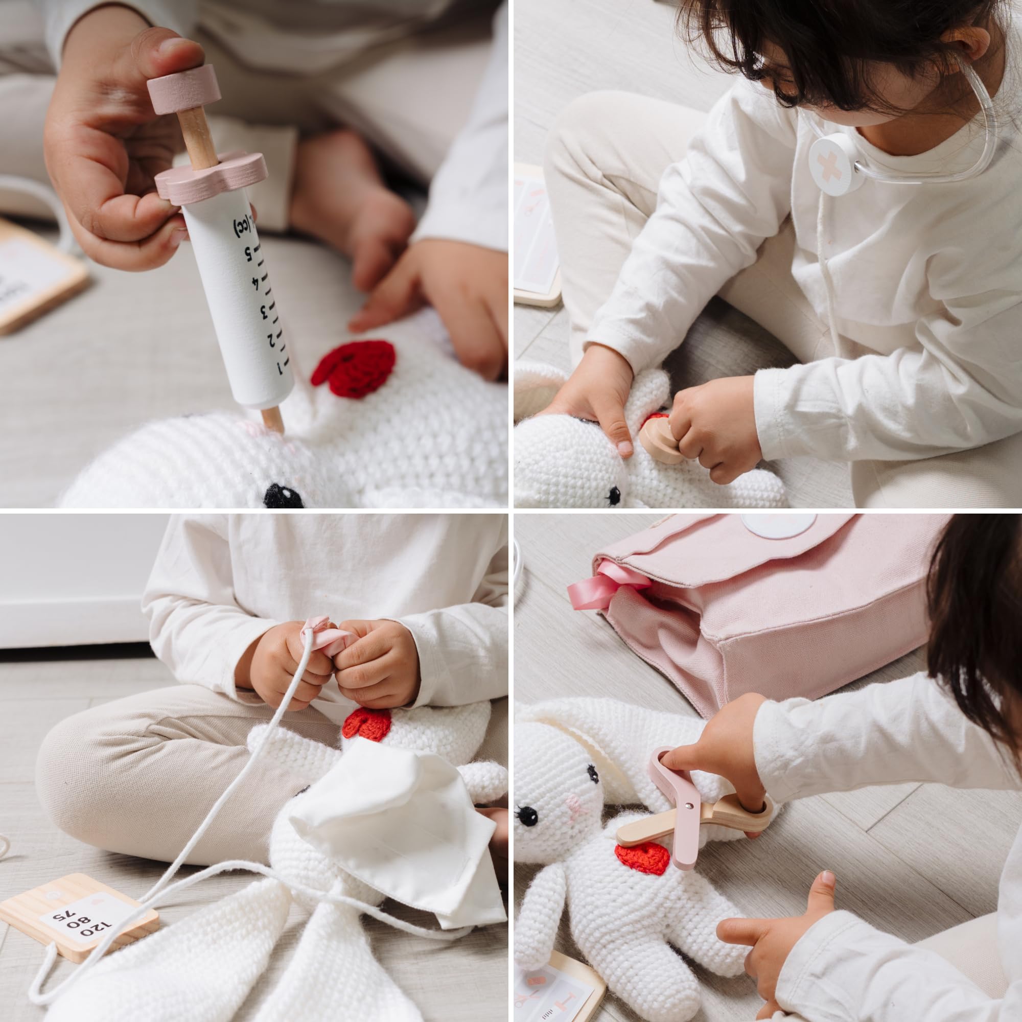 ZICOTO wooden doctor kit in action showcases a cheerful durable play set