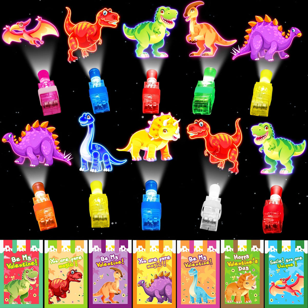 ZICZLI dinosaur valentines cards with LED lights for classroom exchanges.