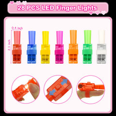 Close-up of ZICZLI LED finger lights glowing brightly for kids' parties.