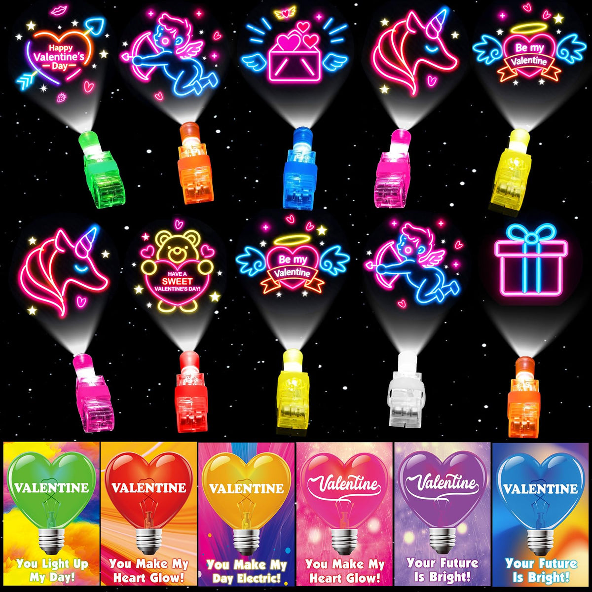 ZICZLI neon Valentine cards showcase seven designs for playful classroom exchanges.