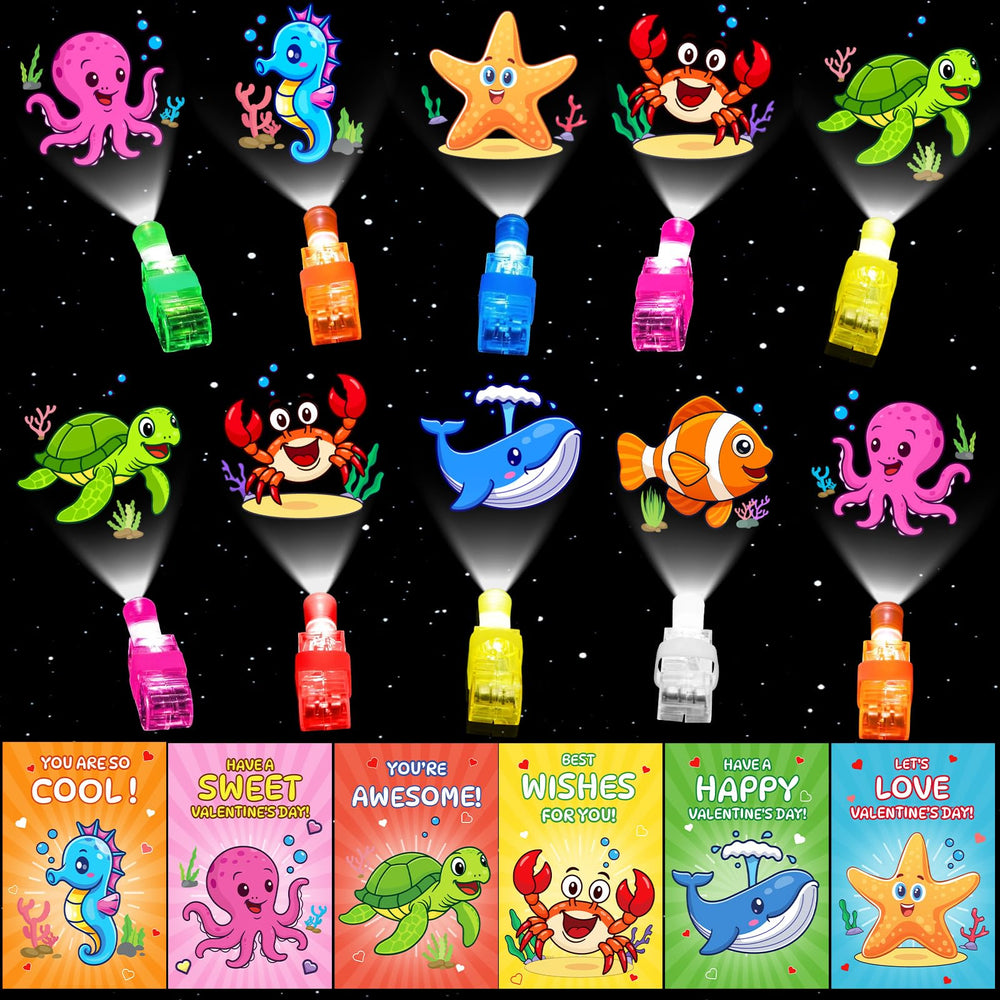 ZICZLI sea animals valentines cards with LED finger light for classroom sharing