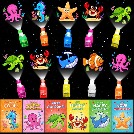 ZICZLI sea animals valentines cards with LED finger light for classroom sharing