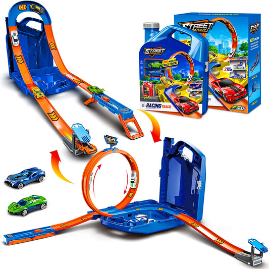 Zikhoobusik race track toy set blue with two cars for imaginative racing.